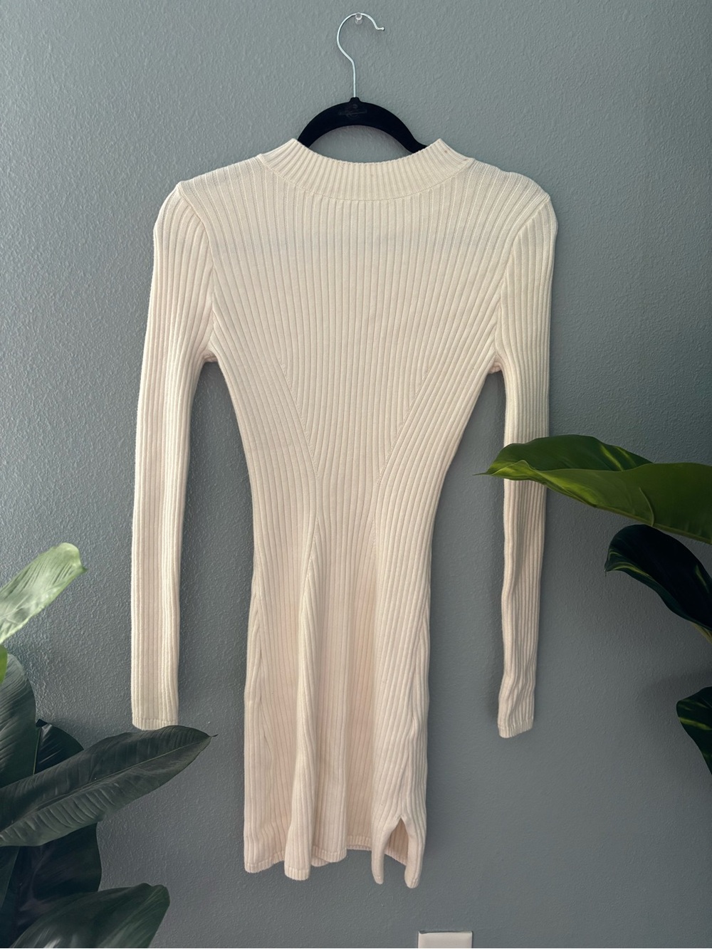 Hollister Cream Ribbed Long Sleeve Knit Dress